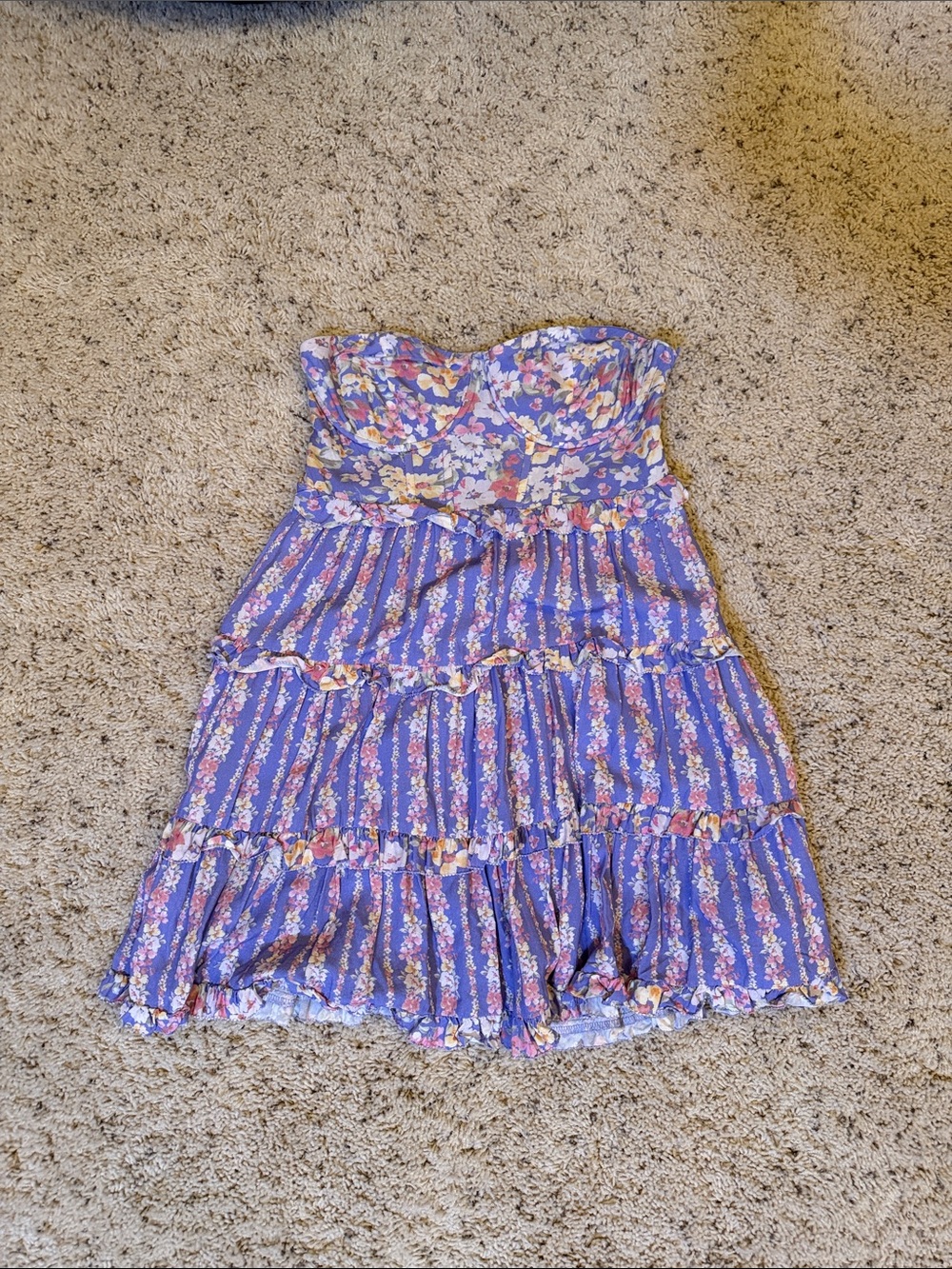 Altar'd State Lavender Floral Strapless Tiered Sundress